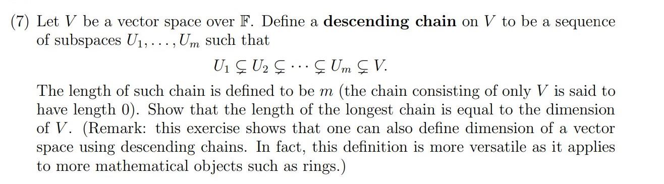7 Let V Be A Vector Space Over F Define A Chegg Com