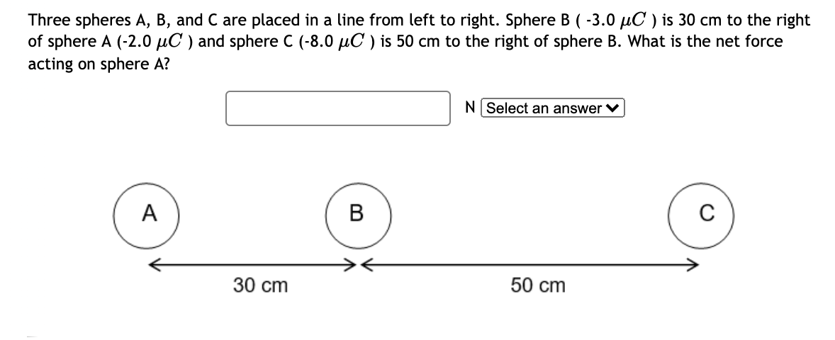 Solved Three Spheres A, B, And C Are Placed In A Line From | Chegg.com