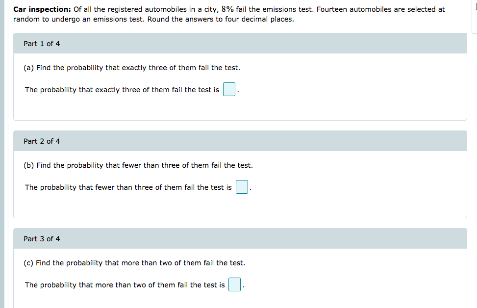 Solved Car inspection: Of all the registered automobiles in | Chegg.com