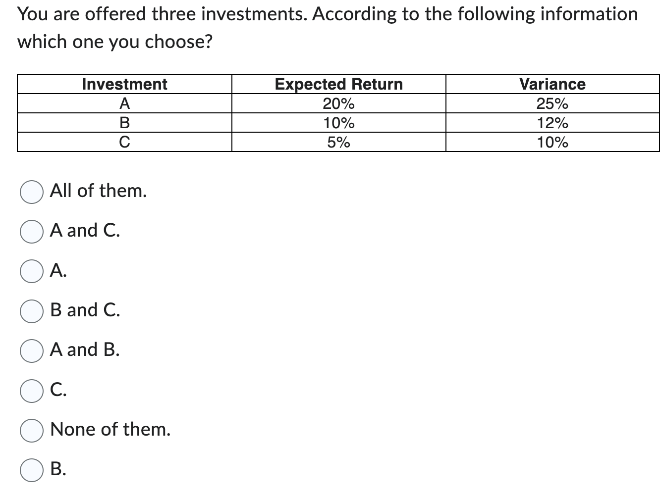 Solved You Are Offered Three Investments. According To The | Chegg.com