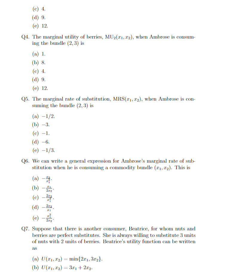 Solved PROBLEM I. Ambrose consumes only nuts and berries.