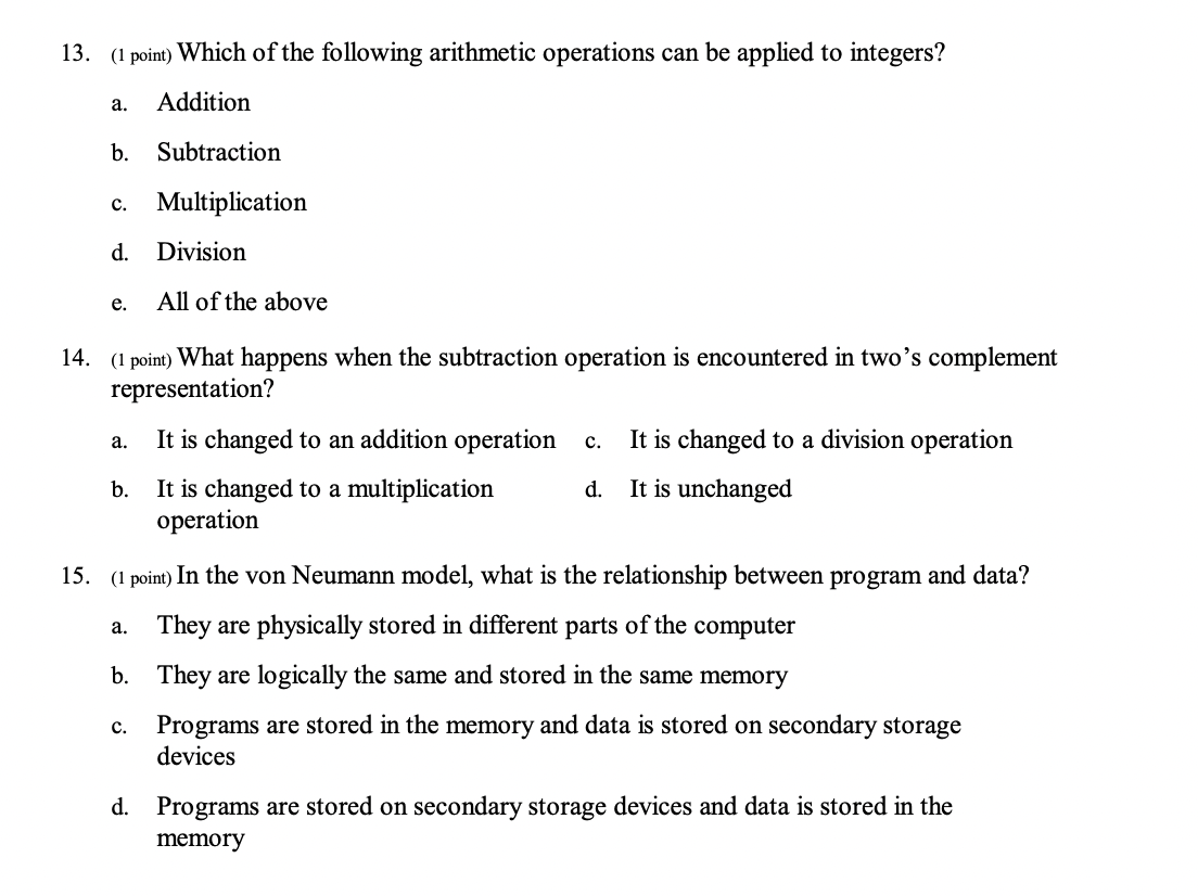 Solved 13. (1 point) Which of the following arithmetic | Chegg.com