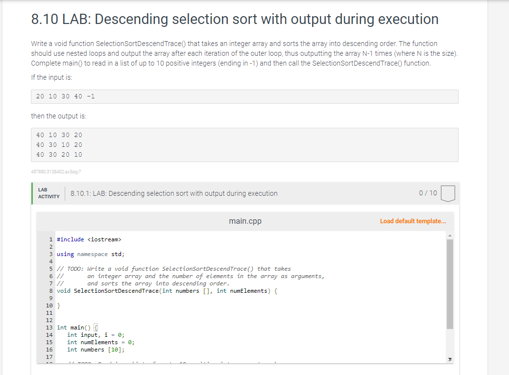 solved-8-10-lab-descending-selection-sort-with-output-chegg