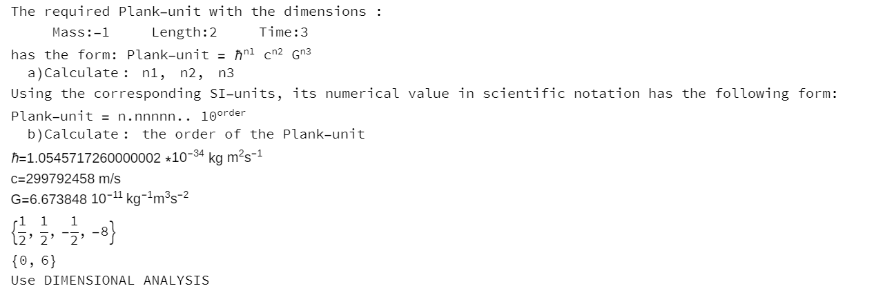 Solved The required Plank-unit with the dimensions : Mass:-1 | Chegg.com