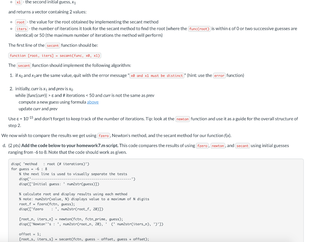 Problem 2 (12 points): The Secant Method In MATLAB, | Chegg.com