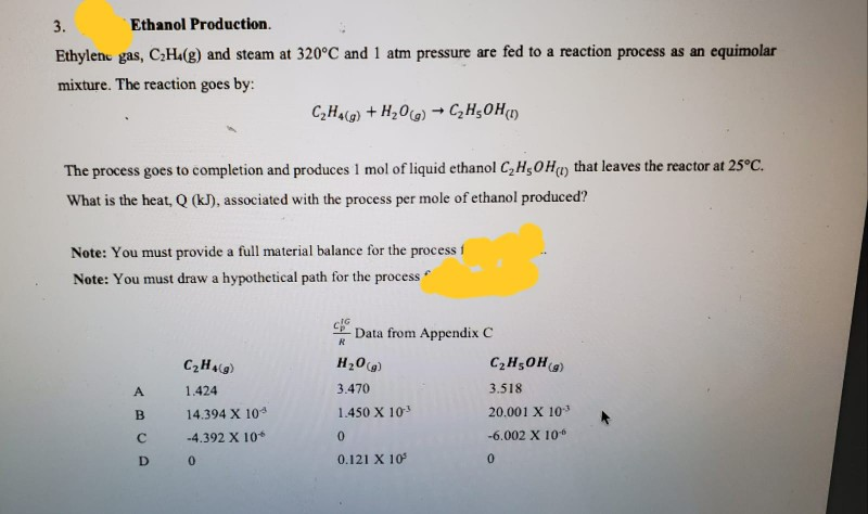 Solved Please provide the full Material Balance for the | Chegg.com