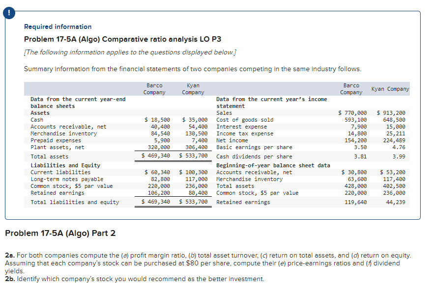 Solved Problem 17-5A (Algo) Part 22a. For Both Companies | Chegg.com