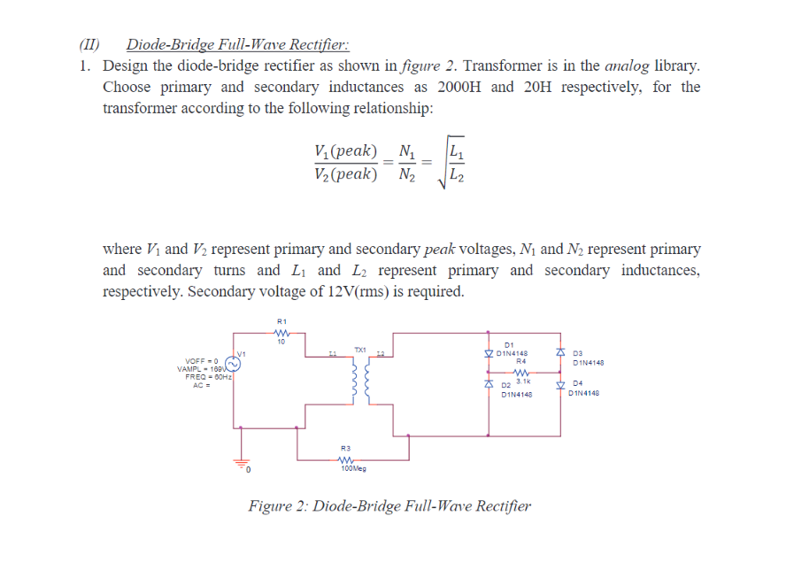 (I) Center-Tapped Full-Wave Rectifier: Design the | Chegg.com