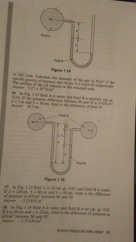 Fluid A Fluid B Figure 1.13 In Fig. 1,13, fluid A is | Chegg.com