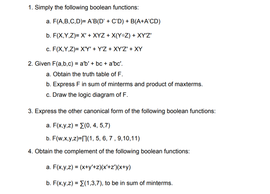 Solved 1. Simply the following boolean functions: a. | Chegg.com