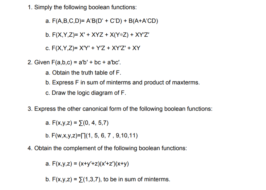 Solved 1. Simply The Following Boolean Functions: A. | Chegg.com