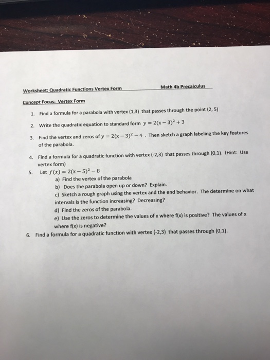 Writing Equations Of Parabolas Worksheet Answers With Work - Montor Nublek