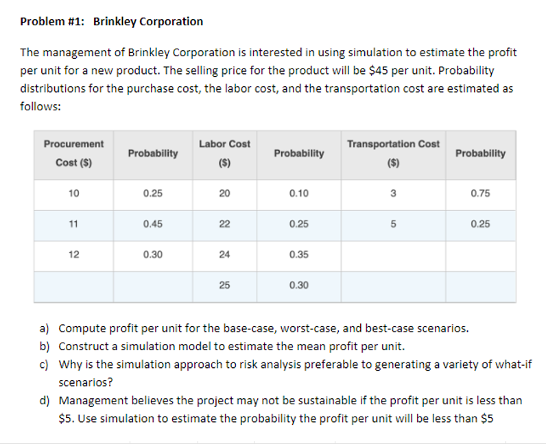 Solved Please Complete Letter B And Show Work And Excel | Chegg.com