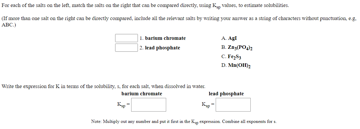 Solved For each of the salts on the left, match the salts on | Chegg.com