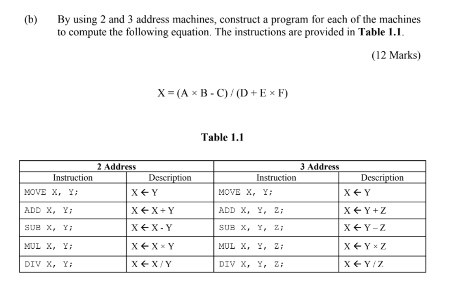 Solved (b) B By Using 2 And 3 Address Machines, Construct A | Chegg.com