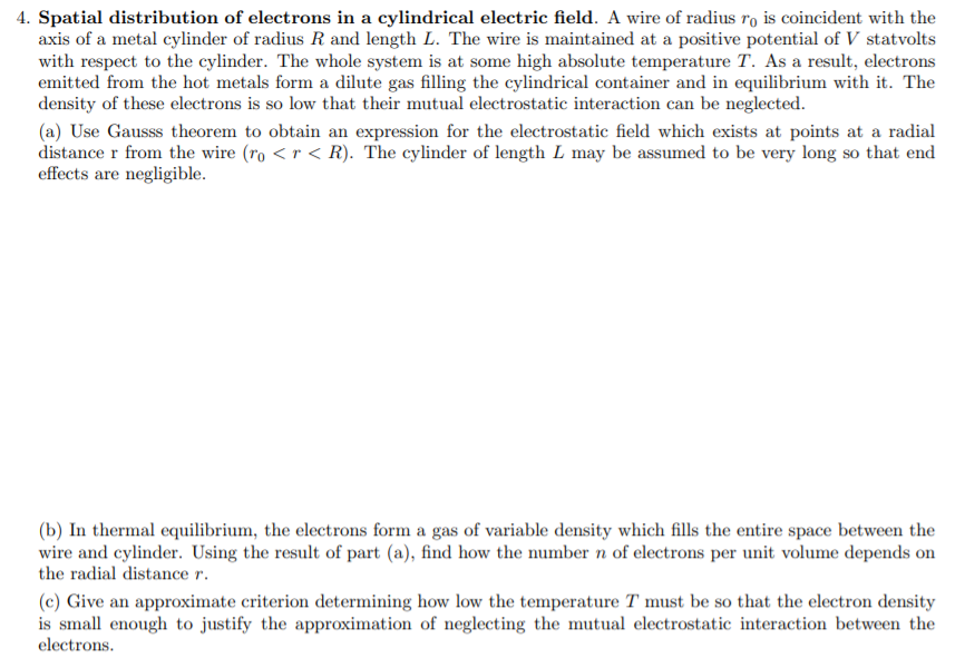 4. Spatial distribution of electrons in a cylindrical | Chegg.com