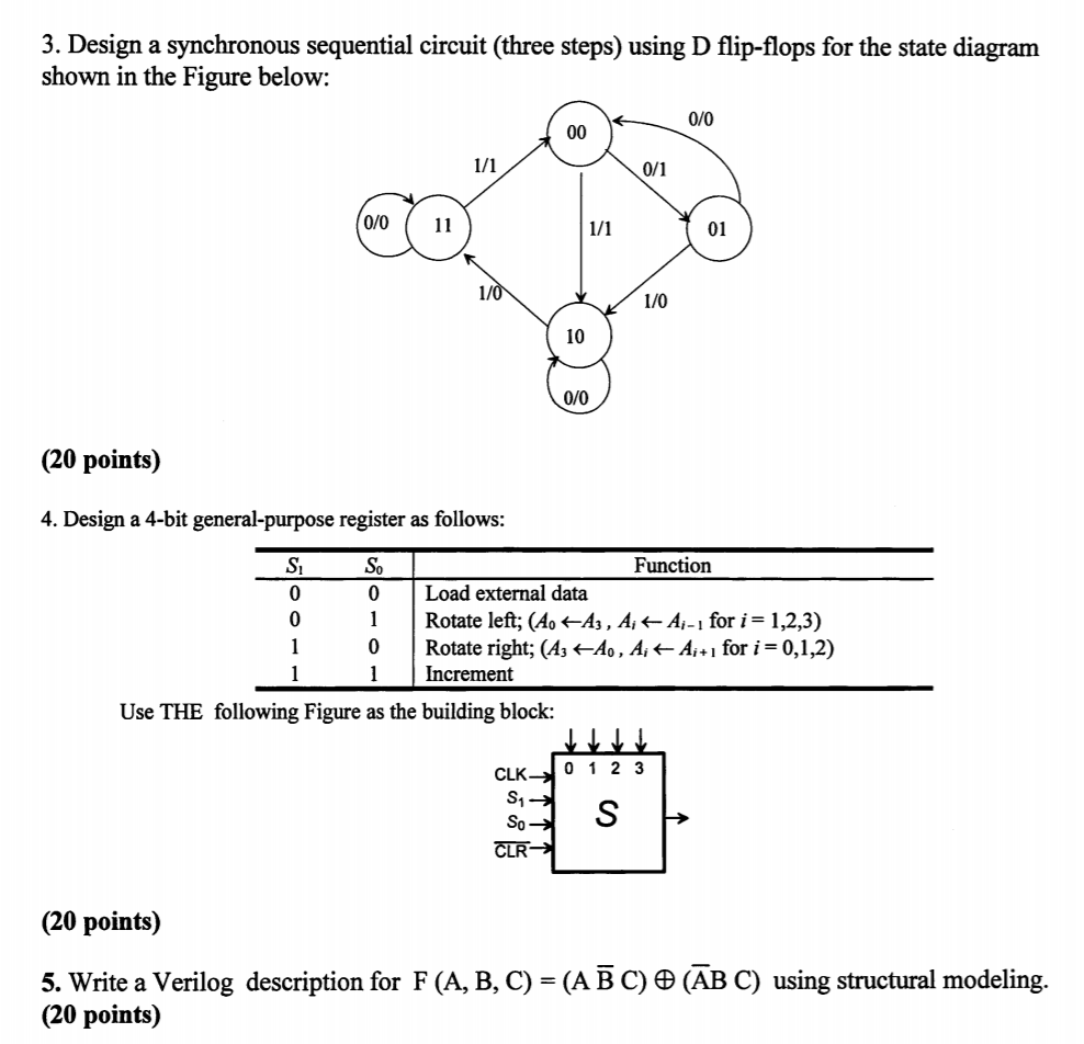Solved 3. Design a synchronous sequential circuit (three | Chegg.com