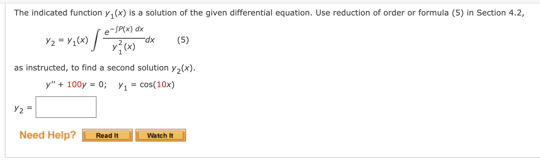 Solved The Indicated Function Y1(x) Is A Solution Of The | Chegg.com