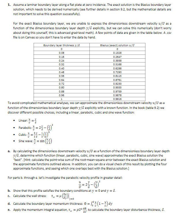 Solved 1. Assume a laminar boundary layer along a flat plate | Chegg.com