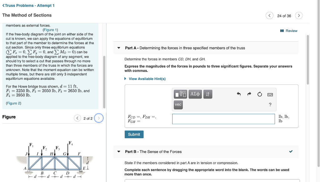 Solved II Review Part A-Determining the forces in three | Chegg.com