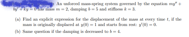 Solved : An unforced mass-spring system governed by the | Chegg.com