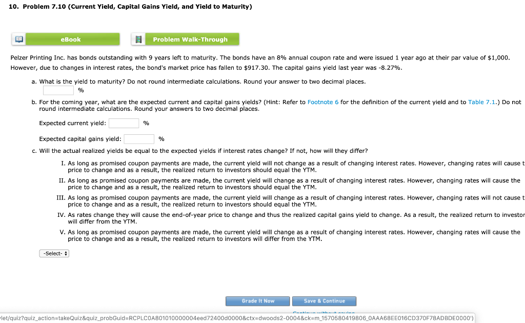 Solved 10 Problem 7 10 Current Yield Capital Gains Yie Chegg Com