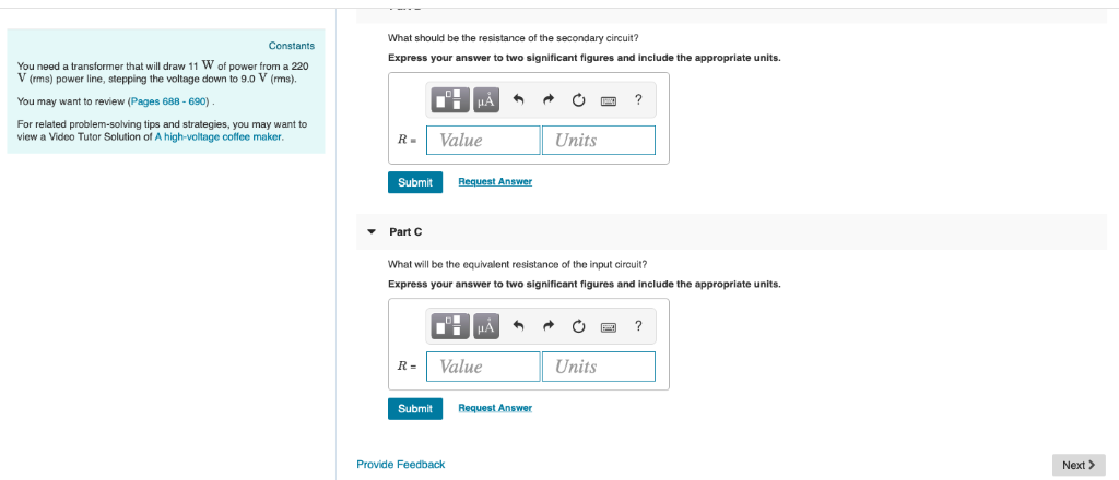 Solved Constants | Part A You need a transformer that will | Chegg.com
