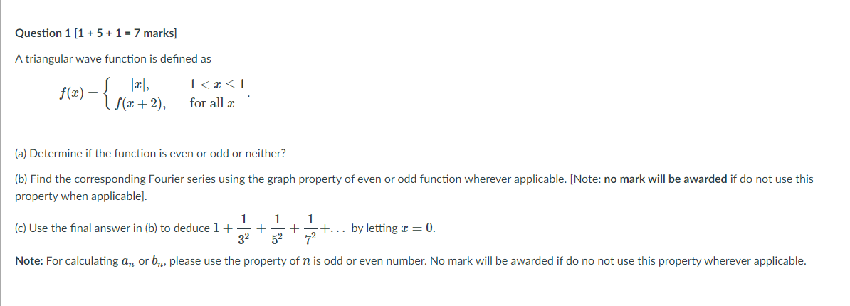 Solved Question 1 (1 + 5 + 1 = 7 marks] A triangular wave | Chegg.com