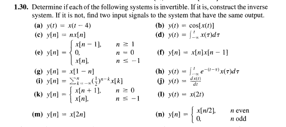 Solved 1.30. Determine if each of the following systems is | Chegg.com
