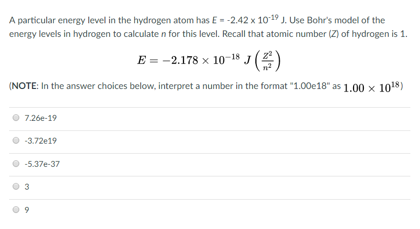 Solved A particular energy level in the hydrogen atom has E | Chegg.com