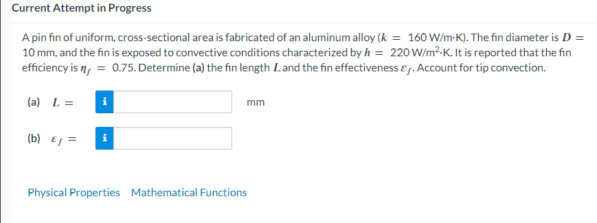 Solved A Pin Fin Of Uniform, Cross-sectional Area Is | Chegg.com