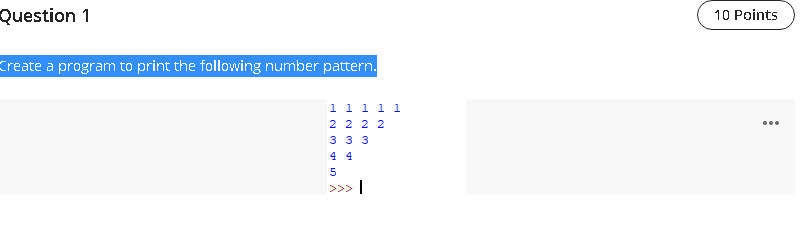 Solved Create a program to print the following number | Chegg.com