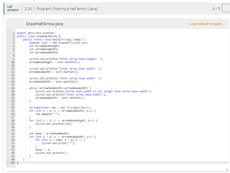3.24 Program: Drawing a half arrow (Java) This | Chegg.com