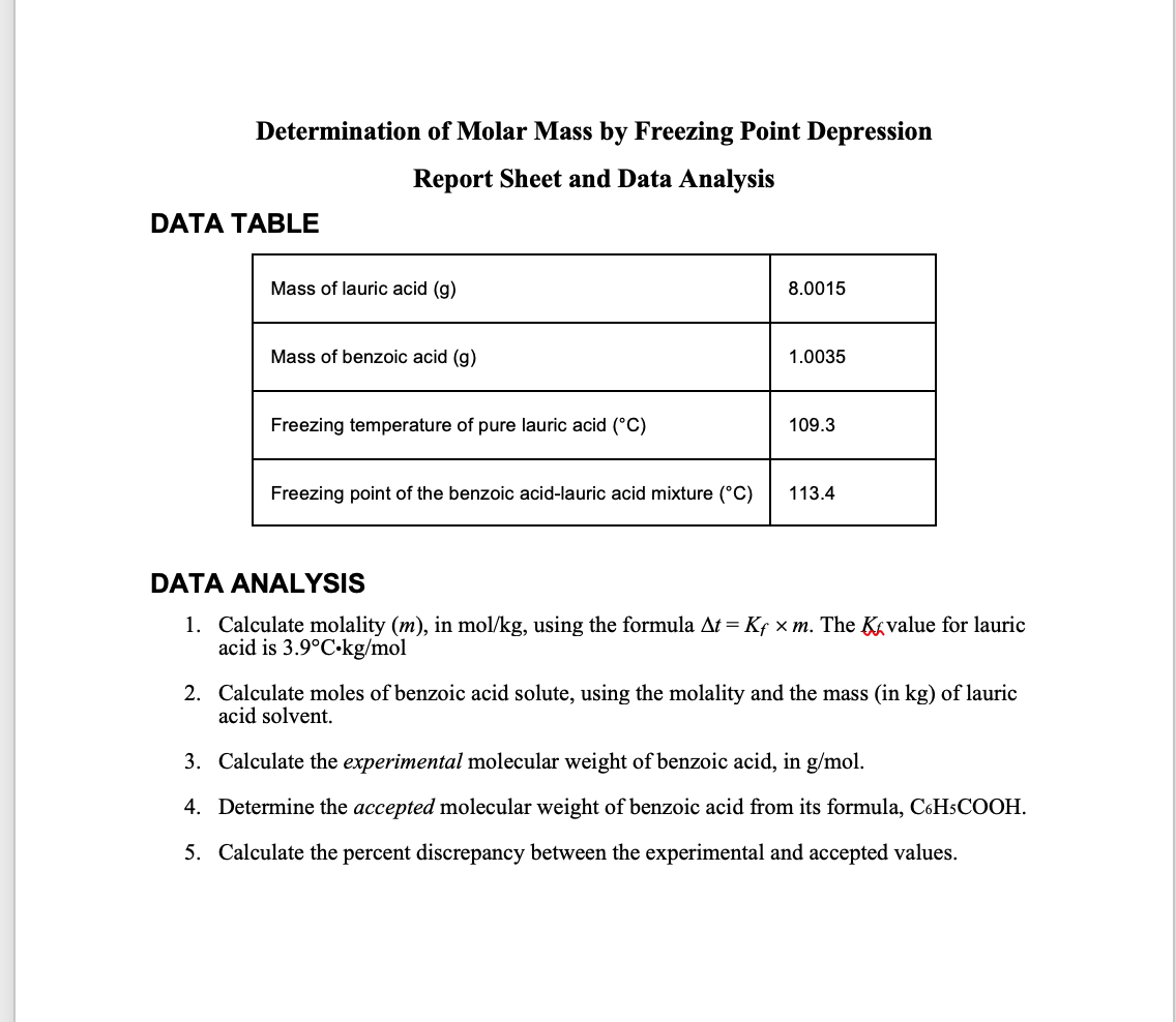 Freezing Point Depression Lab Report Chegg