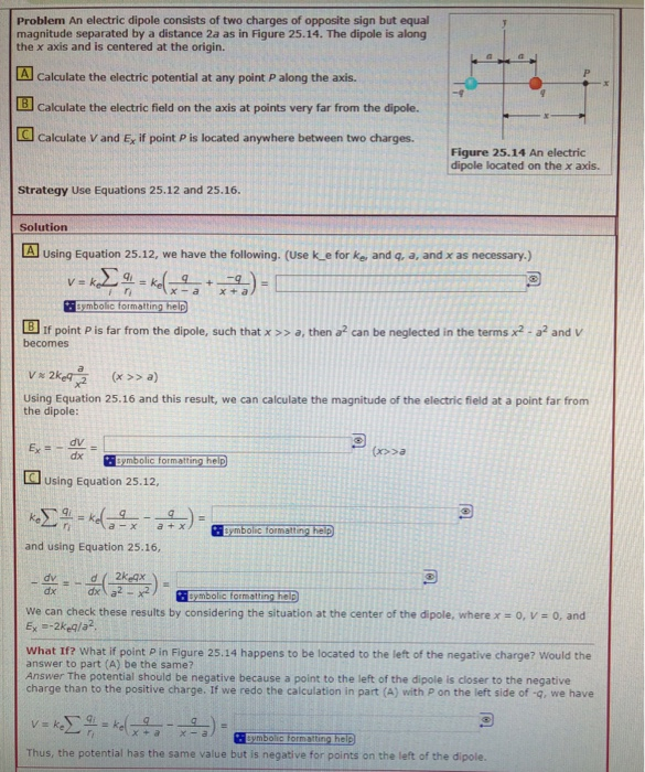 Solved Problem An electric dipole consists of two charges of | Chegg.com