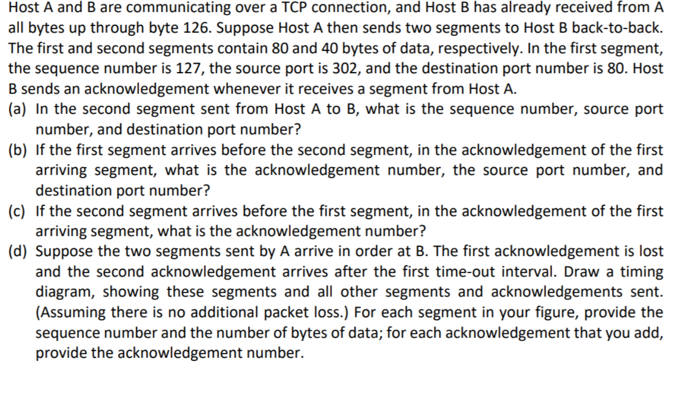 Solved Host A And B Are Communicating Over A TCP Connection, | Chegg.com