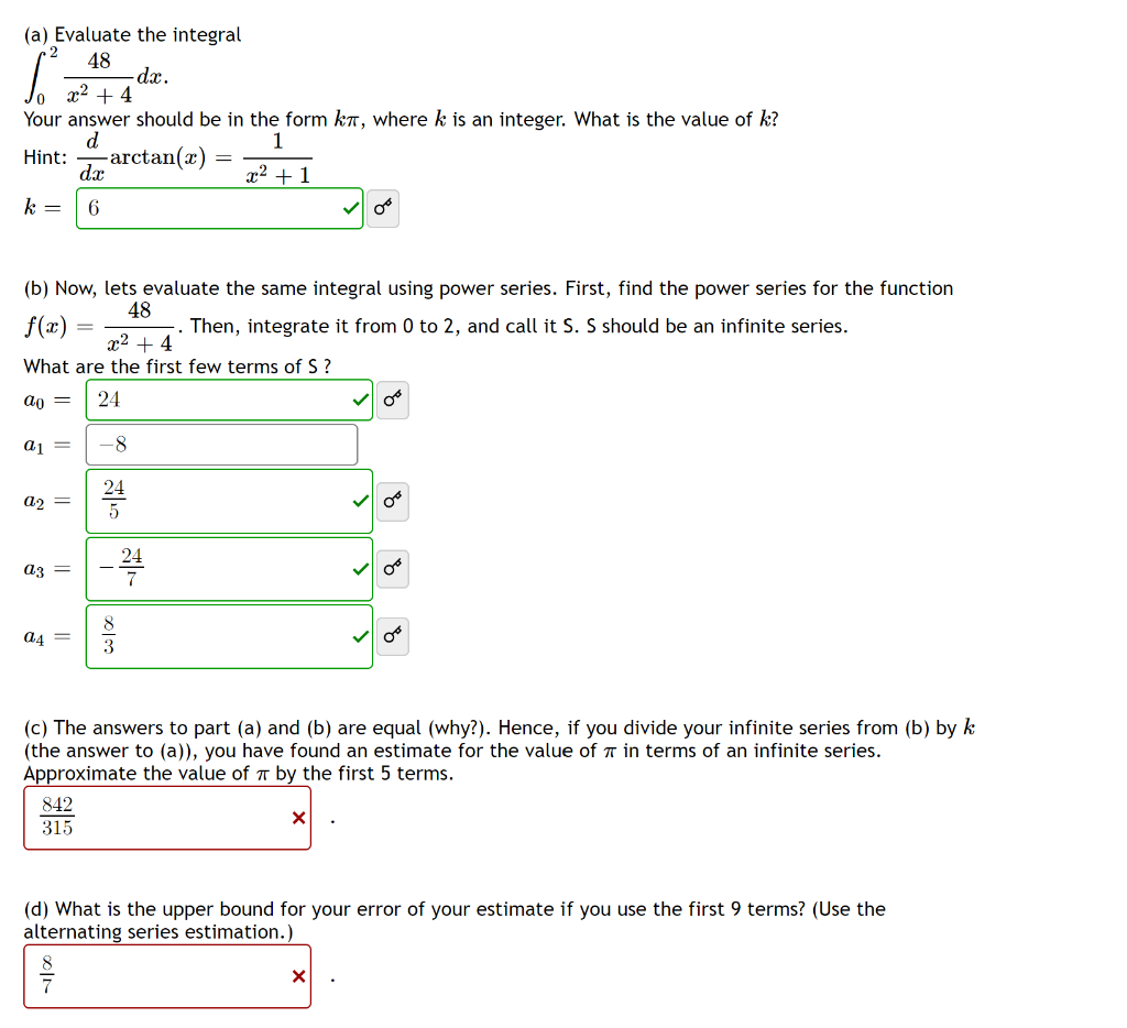 Solved (a) Evaluate The Integral 48 Dx. X2 + 4 Your Answer | Chegg.com