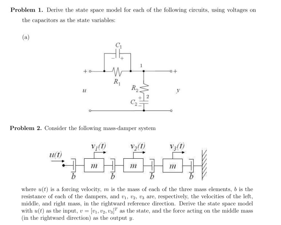 Solved Problem 1. Derive the state space model for each of | Chegg.com