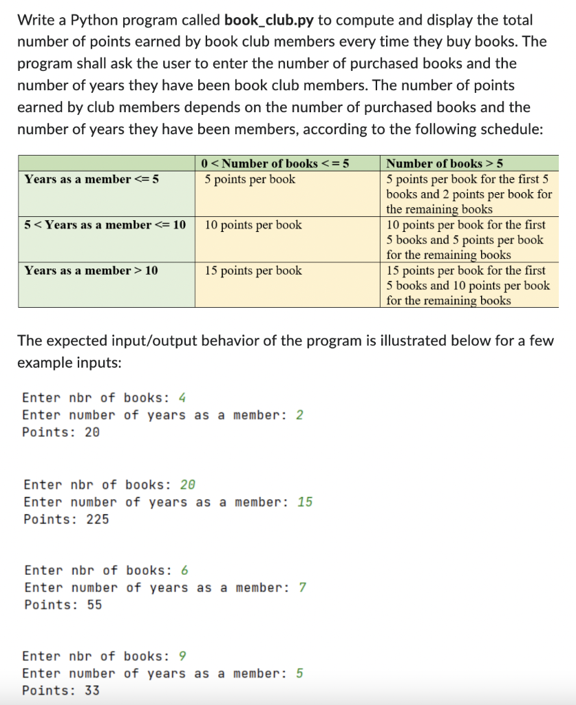 Solved Write a Python program called book_club.py to compute | Chegg.com