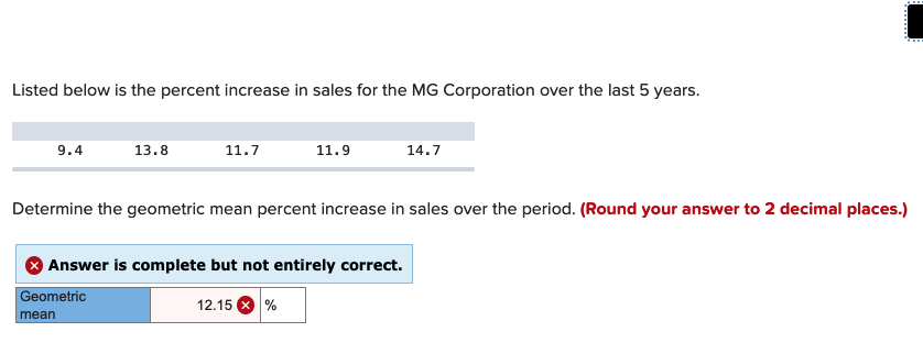 Solved Listed below is the percent increase in sales for the | Chegg.com