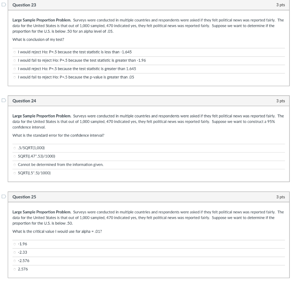 Solved Question 23 Large Sample Proportion Problem. Surveys | Chegg.com
