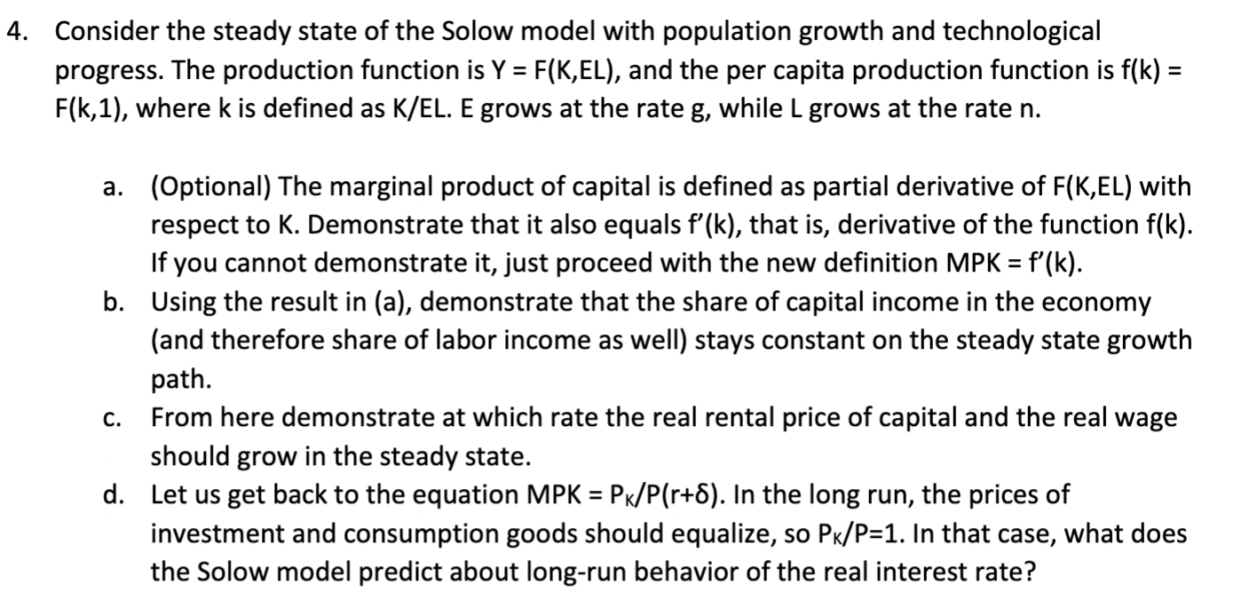 Solved Consider the steady state of the Solow model with | Chegg.com