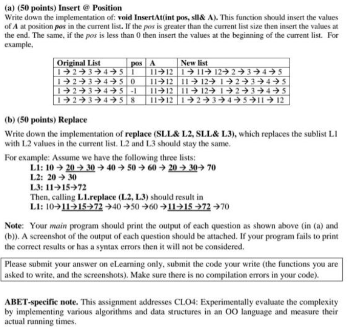 Solved (a) (50 points) Insert @ Position Write down the | Chegg.com