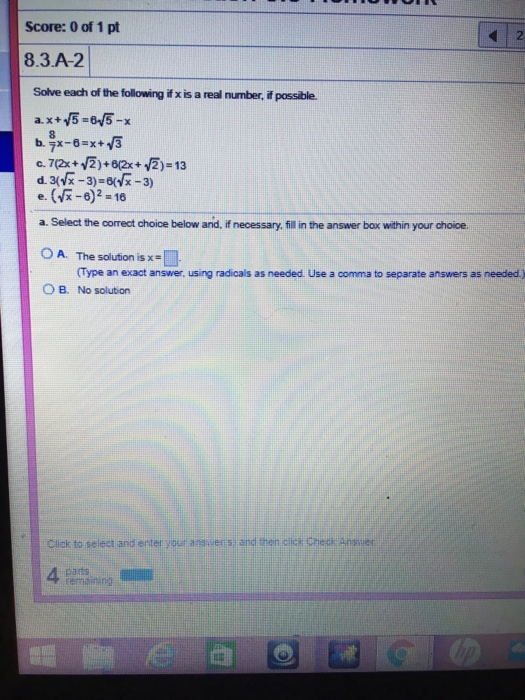 Solved Score: 0 of 1 pt 8.3.A-2 Solve each of the following | Chegg.com