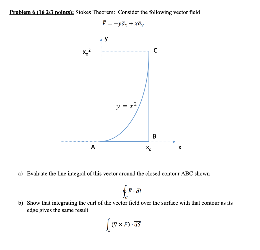 Solved Problem 6 (16 2/3 Points): Stokes Theorem: Consider | Chegg.com