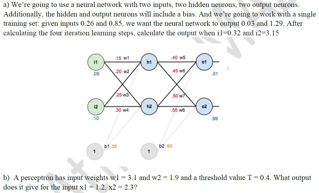 Solved a) We're going to use a neural network with two | Chegg.com