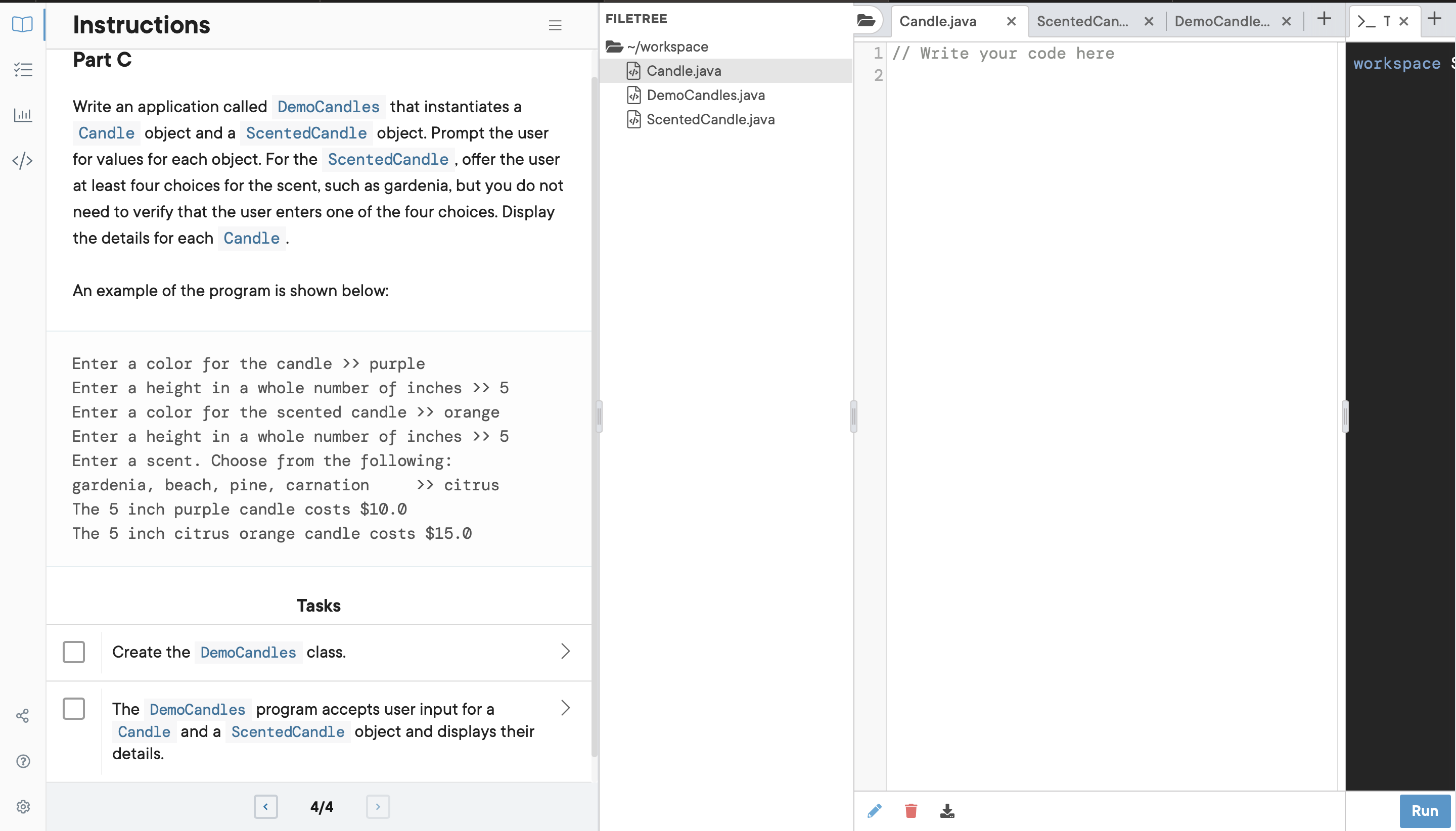 Solved Part A /workspace Q1. Candle.java 用 DemoCandles.java