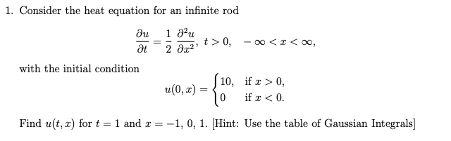 1. Consider the heat equation for an infinite rod | Chegg.com