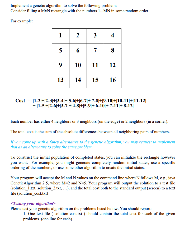 Solved Implement a genetic algorithm to solve the following | Chegg.com