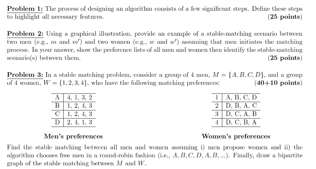 Problem 1: The process of designing an algorithm consists of a few significant steps. Define these steps to highlight all nec